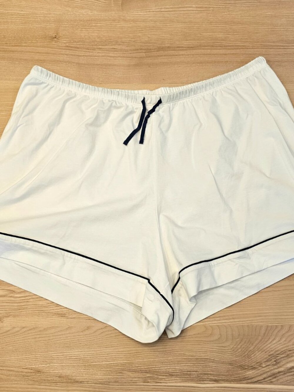 J.Crew Pajama Set Short Sleeve Button Down Shorts White Navy Piping XXL - Picture 6 of 16